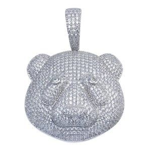 Sterling Silver 925 Rhodium Plated Bear Head Hip Hop Pendant